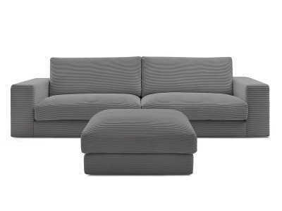 Bobochic, 3er Sofa mit Hocker BOBOCHIC LEONARD Cord-Stoff dunkelgrau, 3er Sofa mit Hocker BOBOCHIC LEONARD Cord-Stoff dunkelgrau