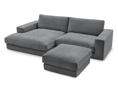 Bobochic, Ecksofa mit Hocker BOBOCHIC LEONARD Stoff mit Textur dunkelgrau