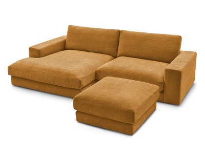 Bobochic, Ecksofa mit Hocker BOBOCHIC LEONARD Stoff mit Textur gelb