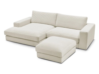 Bobochic, Ecksofa mit Hocker BOBOCHIC LEONARD Cord-Stoff beige