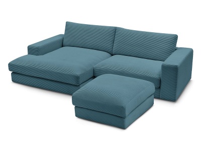 Bobochic, Ecksofa mit Hocker BOBOCHIC LEONARD Cord-Stoff hellblau