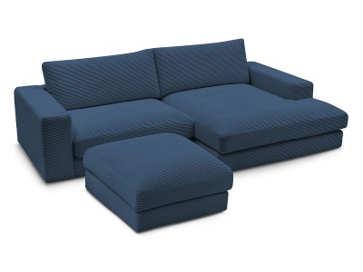 Bobochic, Ecksofa mit Hocker BOBOCHIC LEONARD Cord-Stoff dunkelblau