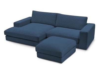 Bobochic, Ecksofa mit Hocker BOBOCHIC LEONARD Cord-Stoff dunkelblau