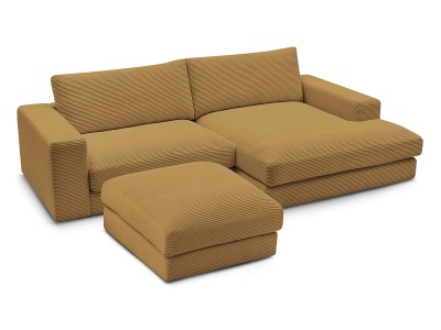 Bobochic, Ecksofa mit Hocker BOBOCHIC LEONARD Cord-Stoff gelb