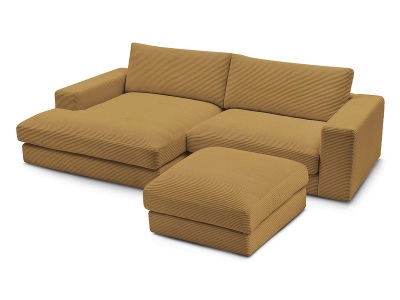 Bobochic, Ecksofa mit Hocker BOBOCHIC LEONARD Cord-Stoff gelb