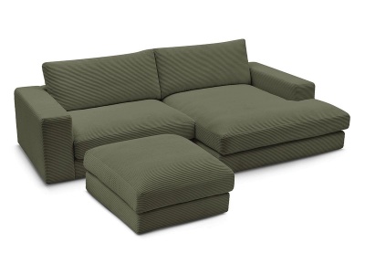 Bobochic, Ecksofa mit Hocker BOBOCHIC LEONARD Cord-Stoff grün