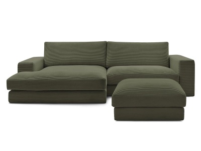 Bobochic, Ecksofa mit Hocker BOBOCHIC LEONARD Cord-Stoff grün