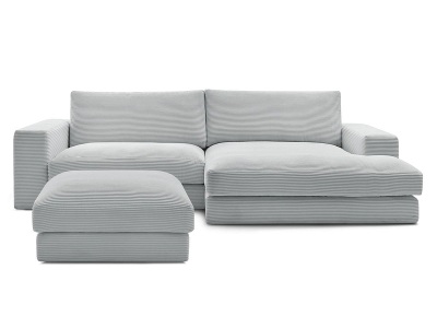 Bobochic, Ecksofa mit Hocker BOBOCHIC LEONARD Cord-Stoff hellgrau