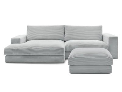 Bobochic, Ecksofa mit Hocker BOBOCHIC LEONARD Cord-Stoff hellgrau