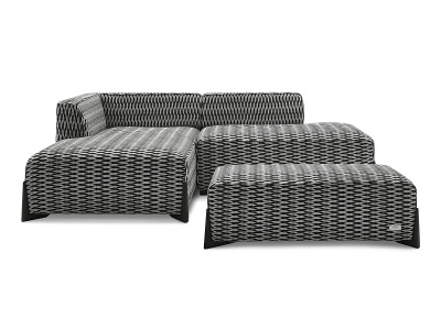 Bobochic, Ecksofa mit Hocker BOBOCHIC MEGEVE Stoff chiniert weiss