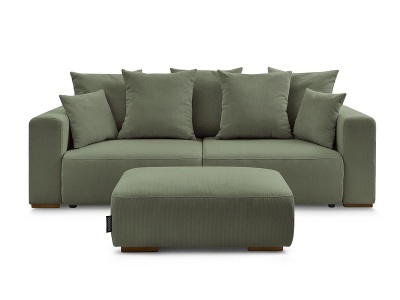 Bobochic, 3er Sofa mit Hocker BOBOCHIC SIDONIE Cord-Stoff grün, 3er Sofa mit Hocker BOBOCHIC SIDONIE Cord-Stoff grün