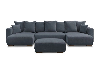 Bobochic, Panorama-Ecksofa mit Hocker BOBOCHIC SIDONIE Stoff chiniert dunkelblau