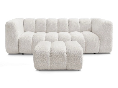 Bobochic, 3er Sofa mit Hocker BOBOCHIC TALIA Boucle-Stoff weiss