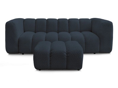 Bobochic, 3er Sofa mit Hocker BOBOCHIC TALIA Boucle-Stoff dunkelblau