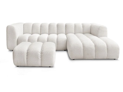 Bobochic, Ecksofa mit Hocker BOBOCHIC TALIA Boucle-Stoff weiss