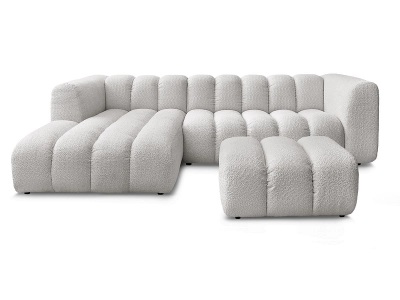 Bobochic, Ecksofa mit Hocker BOBOCHIC TALIA Boucle-Stoff hellgrau