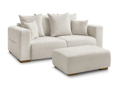 Bobochic, 2er Sofa mit Hocker BOBOCHIC SIDONIE Stoff chiniert beige, 2er Sofa mit Hocker BOBOCHIC SIDONIE Stoff chiniert beige