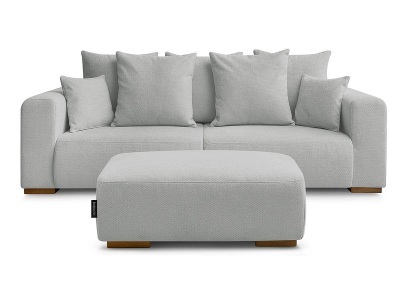 Bobochic, 3er Sofa mit Hocker BOBOCHIC SIDONIE Stoff chiniert hellgrau
