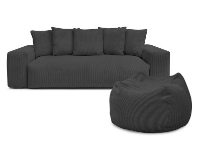 Bobochic, 3er Sofa mit Hocker BOBOCHIC VOLTAIRE Cord-Stoff dunkelgrau, 3er Sofa mit Hocker BOBOCHIC VOLTAIRE Cord-Stoff dunkelgrau