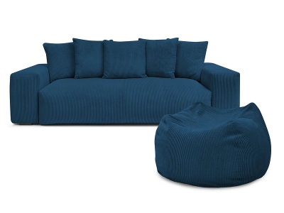 Bobochic, 3er Sofa mit Hocker BOBOCHIC VOLTAIRE Cord-Stoff dunkelblau, 3er Sofa mit Hocker BOBOCHIC VOLTAIRE Cord-Stoff dunkelblau