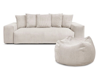 Bobochic, 3er Sofa mit Hocker BOBOCHIC VOLTAIRE Cord-Stoff beige, 3er Sofa mit Hocker BOBOCHIC VOLTAIRE Cord-Stoff beige
