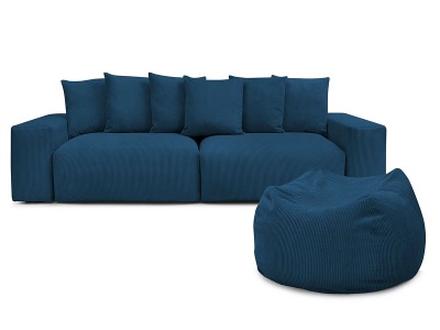Bobochic, Sofa mit Hocker BOBOCHIC VOLTAIRE Cord-Stoff dunkelblau
