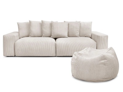 Bobochic, Sofa mit Hocker BOBOCHIC VOLTAIRE Cord-Stoff beige, Sofa mit Hocker BOBOCHIC VOLTAIRE Cord-Stoff beige