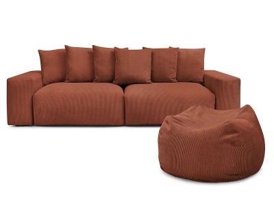Bobochic, Sofa mit Hocker BOBOCHIC VOLTAIRE Cord-Stoff orange