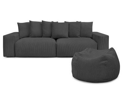 Bobochic, Sofa mit Hocker BOBOCHIC VOLTAIRE Cord-Stoff dunkelgrau
