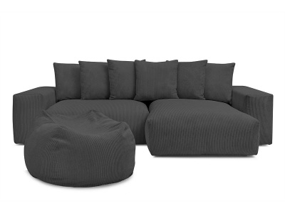 Bobochic, Ecksofa mit Hocker BOBOCHIC VOLTAIRE Cord-Stoff dunkelgrau