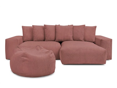Bobochic, Ecksofa mit Hocker BOBOCHIC VOLTAIRE Cord-Stoff rosa