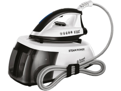 RUSSELL HOBBS, Russell Hobbs 24420-56 - Dampfbügelstation (Schwarz/Weiss), RUSSELL HOBBS Dampfbügeleisen »Dampfbügelstation mit Edelstahl-Bügelsohle und 1.3 l Wassertank« 2400 W
