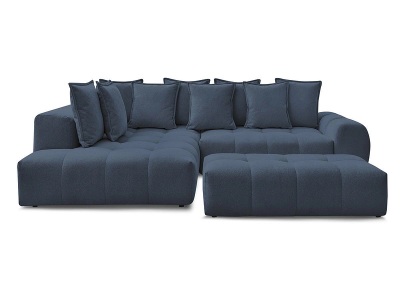 Bobochic, Ecksofa mit Hocker BOBOCHIC EVEREST Stoff chiniert dunkelblau