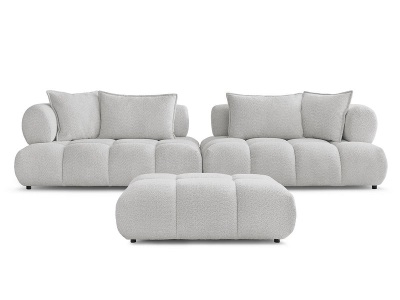 Bobochic, Sofa mit Hocker BOBOCHIC ALYA Boucle-Stoff hellgrau