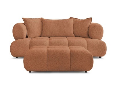 Bobochic, 2er Sofa mit Hocker BOBOCHIC ALYA Boucle-Stoff orange, 2er Sofa mit Hocker BOBOCHIC ALYA Boucle-Stoff orange