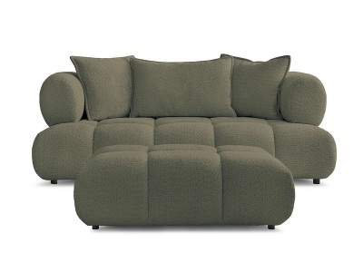 Bobochic, 2er Sofa mit Hocker BOBOCHIC ALYA Boucle-Stoff grün, 2er Sofa mit Hocker BOBOCHIC ALYA Boucle-Stoff grün