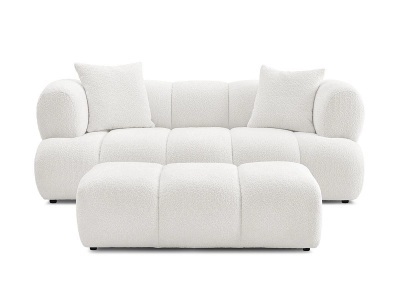 Bobochic, 2er Sofa mit Hocker BOBOCHIC ALYA Boucle-Stoff weiss, 2er Sofa mit Hocker BOBOCHIC ALYA Boucle-Stoff weiss