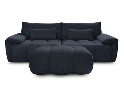Bobochic, 3er Sofa mit Hocker BOBOCHIC IVANE Stoff mit Textur dunkelblau, 3er Sofa mit Hocker BOBOCHIC IVANE Stoff mit Textur dunkelblau