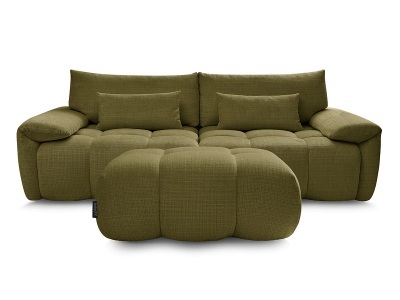 Bobochic, 3er Sofa mit Hocker BOBOCHIC IVANE Stoff mit Textur grün, 3er Sofa mit Hocker BOBOCHIC IVANE Stoff mit Textur grün