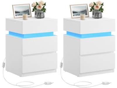 SONGMICS, 2 Nachttische-Set SONGMICS SADY 35x40x55cm weiss melamin