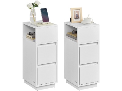 SONGMICS, 2 Nachttische-Set SONGMICS SADY 30x25x65cm weiss melamin