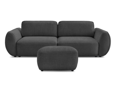 Bobochic, 3er Sofa mit Hocker BOBOCHIC DENISE Stoff mit Textur schwarz