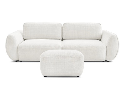 Bobochic, 3er Sofa mit Hocker BOBOCHIC DENISE Stoff mit Textur weiss