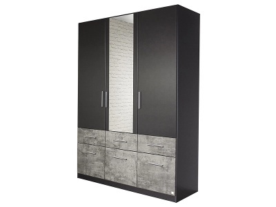 CONFORAMA, Schrank 3 Schwingtür(en) 6 Schublade(n) GEORGIA Spanplatte Grau, Beton, Schwarz, Drehtürenschrank GEORGIA schwarz 3 Türen 6 Schubladen