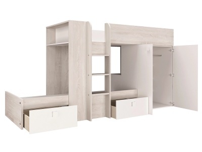 CONFORAMA, Hochbett TRENDY Weiss, Natürliches Holz 90x200 cm, Hochbett TRENDY TRASMAN 90x200cm eiche
