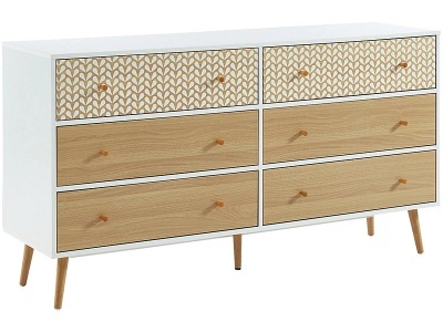 CONFORAMA, Kommode CAPUCINE 3 Schubladen Spanplatte weiss, bedruckt, holz, Kommode CAPUCINE 6 Schubladen 39.5x150x80cm weiss