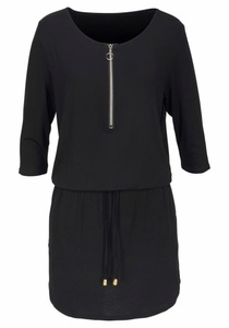 Lascana, LASCANA Strandkleid mit goldfarbenem Reissverschlussdetail, LASCANA Jerseykleid, mit goldfarbenem Reissverschlussdetail und Taschen, sportlich-casual