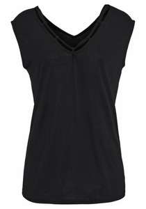 S.OLIVER BEACHWEAR, s.Oliver Beachwear Strandshirt, s.Oliver T-Shirt, mit Zierbändern am Ausschnitt, Kurzarmshirt, sommerlich
