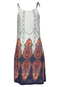 BEACHTIME, Beachtime Strandkleid, Beachtime Strandkleid, mit geflochtenen Trägern im Alloverdruck, kurzes Sommerkleid