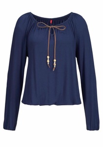 S.OLIVER BEACHWEAR, s.Oliver Beachwear Strandshirt, s.Oliver Strandshirt, mit Bindeband am Ausschnitt, lockere Passform, Boho-Style